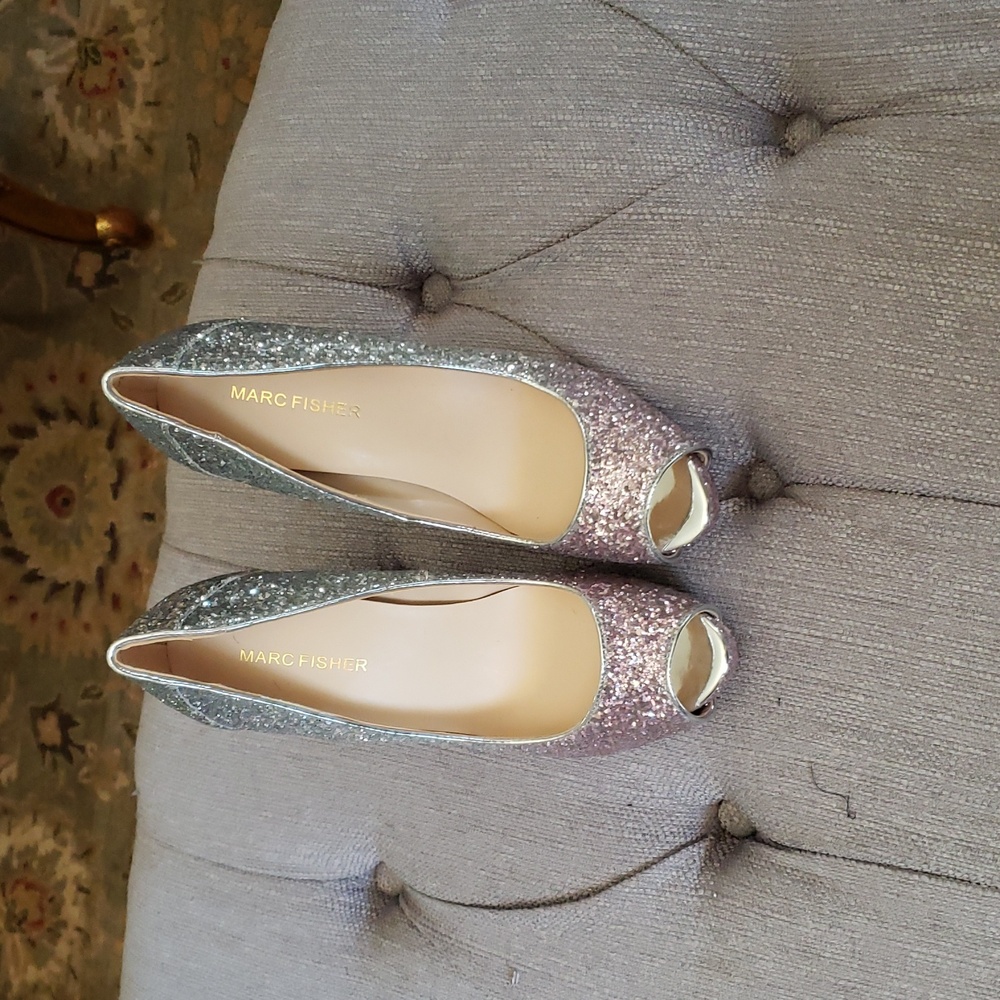 Marc Fisher Sparkling Peep Toe Heels - Silver and Pink